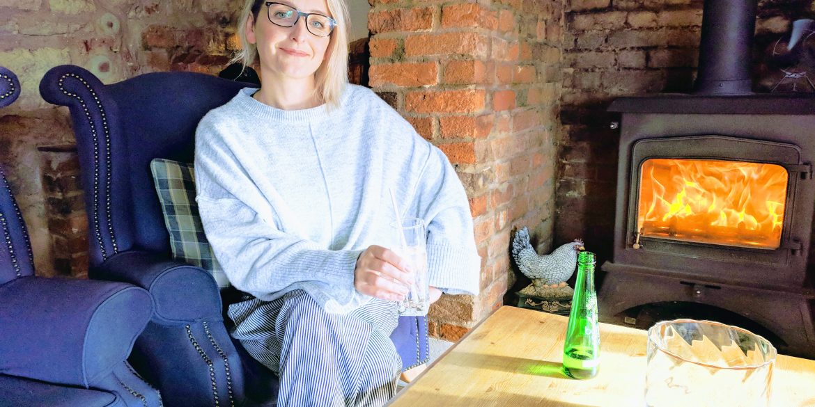 Liz Horsman sitting by fire gave up alcohol